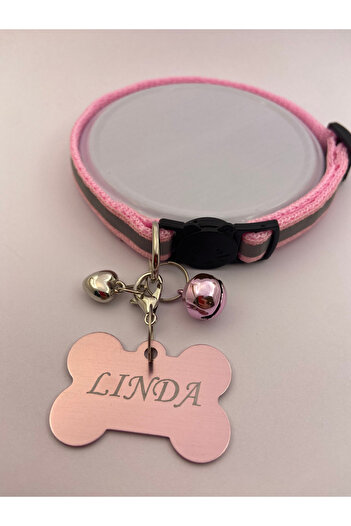 Store Pink Reflective Safety Lockable Cat Collar, Dog Collar Adjustable Collar with Name Tag and Bell