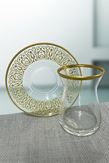 DECOSTYLE Paşebahçe İrem 42451 132 cc Mat Gold Desenli 12 Parça Çay Takımı