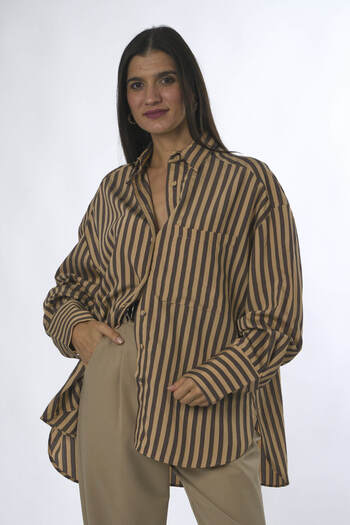 ABBRA Women's Striped Single Pocket Oversize Shirt