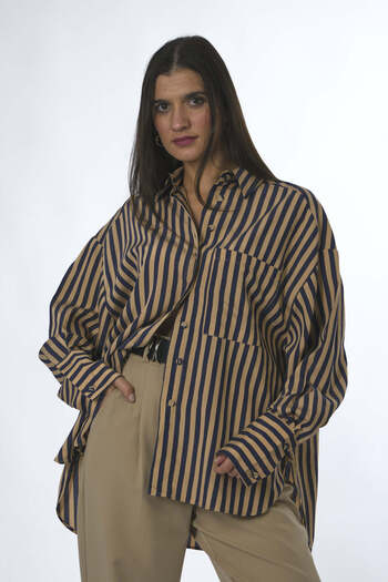 ABBRA Striped Single Pocket Women's Oversize Shirt