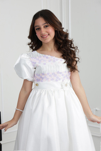 arushi Girls' Mikado Glitter One Sleeve Dress