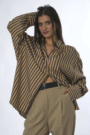 ABBRA Women's Striped Single Pocket Oversize Shirt