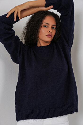 Bigdart 15895 Women's Oversize Knit Sweater - Dark Navy Blue