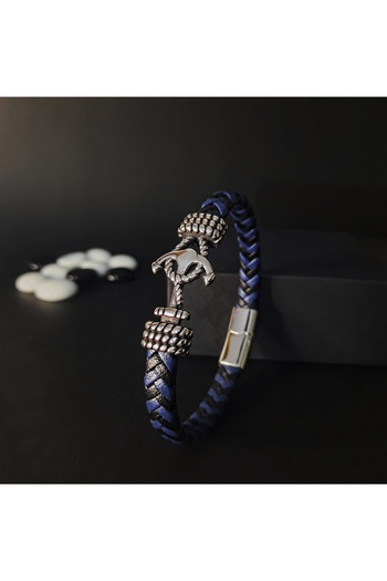 OEM Men's eco-leather bracelet, anchor pattern, blue color