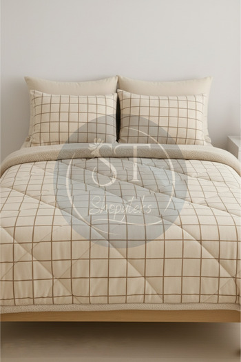 Shopyteks Double Cream Square Welsoft Sleeping Set Double Sided 195X215
