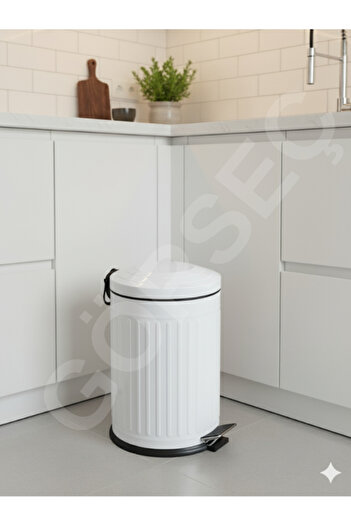 GörSeç White 12 Lt Vintage Dustbin with Pedal Kitchen Dustbin with Shock Absorber Bathroom Dustbin with Slow Lid