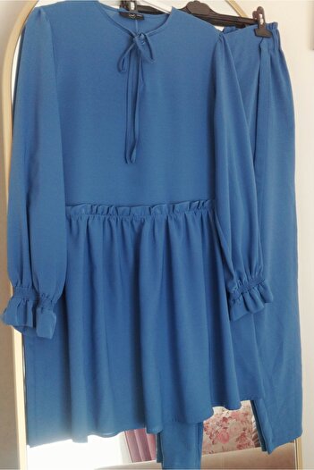 Dagü Design Women's Blue Double Suit with Ruffled Sleeves