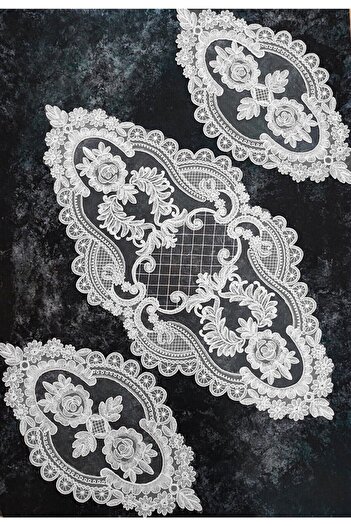 Çt Çeyizci Tekstil French Lace Bedroom Set 3 Piece - Ecru