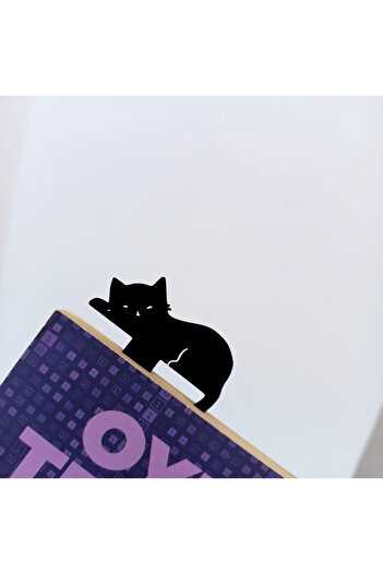 Lules Uyuyan Kedi Siyah 3D Baskı Kitap Ayracı