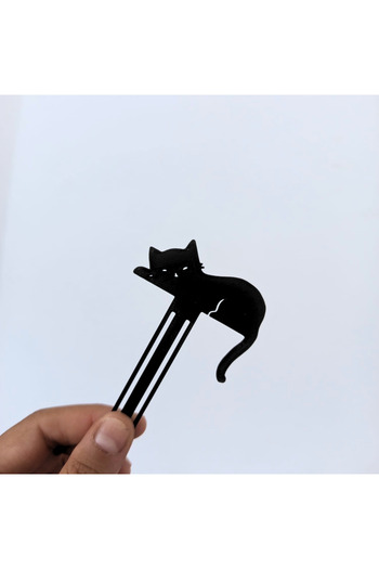 Lules Uyuyan Kedi Siyah 3D Baskı Kitap Ayracı