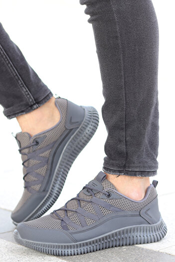 Vojo Zigzag Günlük Rahat Taban Erkek Sneaker Yürüyüş Koşu Spor Ayakkabı Gri
