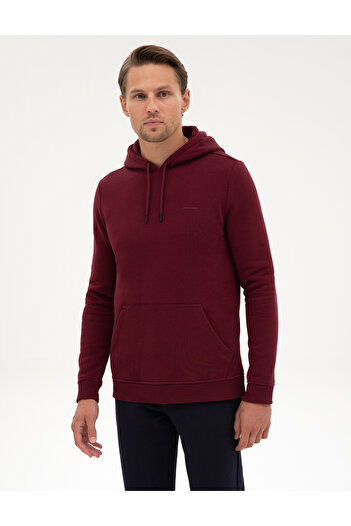 Pierre Cardin Bordo 2 İplik Regular Fit İçi Polarlı Kapüşonlu Basic Sweatshirt 50314055-VR014