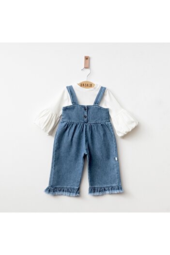 Jammybaby Palazzo Jean Denim Salopet Jumpsuit 100% Cotton Lycra Ribbed Balloon Blouse Luxury Tassels Baby Girl Set