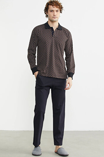 Sementa Pattern Combination Pocket Pajama Set - Brown