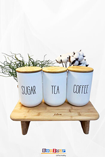 Bonjour Gift & Hobby Set of 3 Large 3 Small Glass Duo Jars Spice Rack + Rectangular Footed Cutting Board
