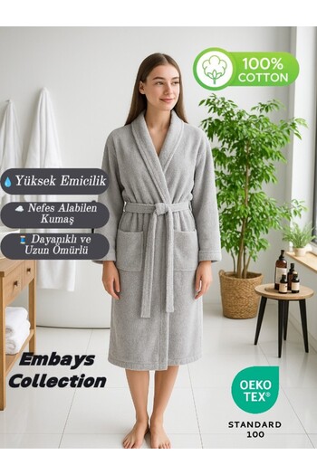 embays collection Μπουρνούζι μπούκλα, μπουρνούζι με γιακά σάλι, 100% βαμβακερό γυναικείο / ανδρικό μπουρνούζι Unisex