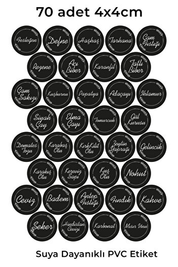 alışveriş kurdu 70 Pieces Black Printed Spice Nuts Jar Label Sticker