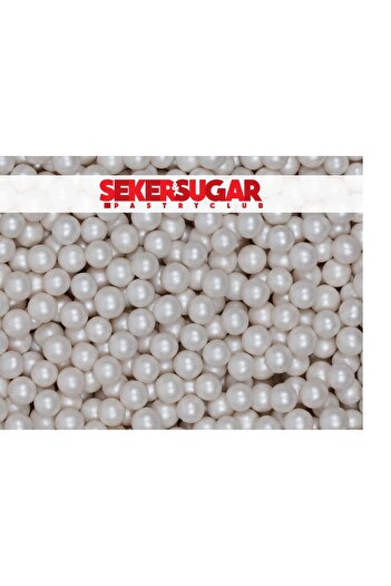 ŞEKER & SUGAR Pasta Süsleme Şekeri Boncuk Şeker 8mm Metalik İnci Beyazı 40 gr.