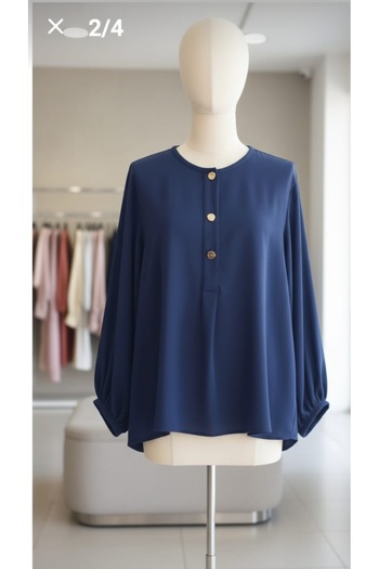 Dagü Design Women's Navy Blue Crepe Tunic Shirt with Gold Buttons