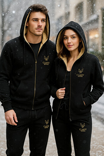 Classy Tracksuit Set - 2 Pieces - Bottom-Top - Embroidery - Hooded - 3 Thread Raster - Top Inner Welsoft Excluding Sleeves