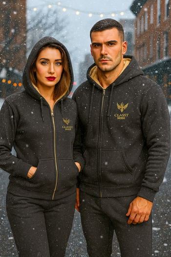 Classy Tracksuit Set - 2 Pieces - Bottom-Top - Embroidery - Hooded - 3 Thread Raster - Top Inner Welsoft Excluding Sleeves