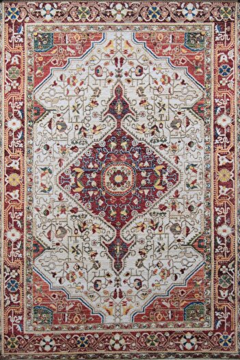 Al Kaffary Carpet سجادة جيهان، سجادة على الطراز التقليدي بتصاميم جميلة، مناسبة لجميع المساحات، لونها أحمر-بيج