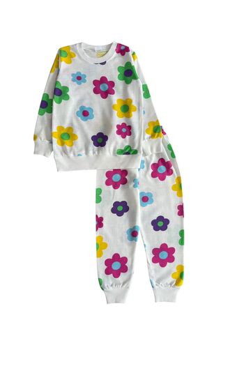 Şekerkids Girl's Cotton White Color Floral Pattern Seasonal Pajama Set