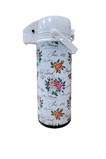 Esse Life 1.9 Liter Pump Thermos Rose Patterned Double Layer Glass