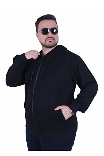 MocGrande Μεγάλο μέγεθος Basic Seasonal Φούτερ με φερμουάρ και κουκούλα 22751 ΜΑΥΡΟ