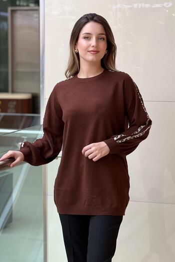 Mahal Crochet Knitwear Leopard Striped Knitwear Tunic