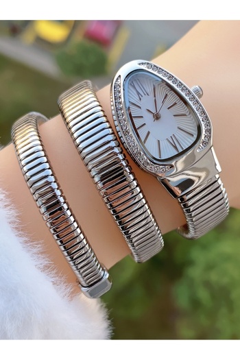 Weluxa Silver Color White Dial Snake Model Women Wristwatch