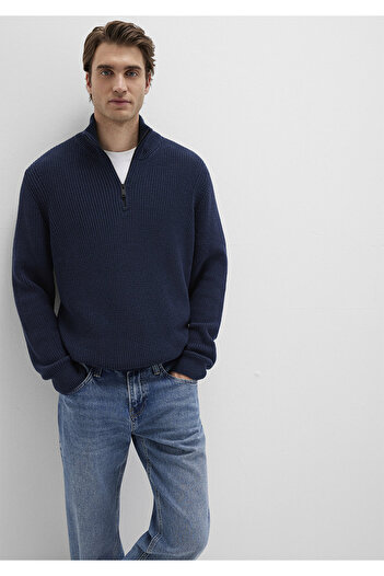 Mavi Semi-Zip Stand Collar Navy Blue Sweater Regular Fit / Regular Cut 0710268-82318