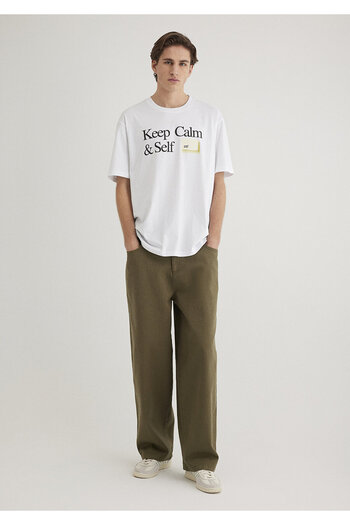 Mavi Keep Calm εμπριμέ λευκό μπλουζάκι Loose Fit / Loose Relaxed Fit 0612463 -620