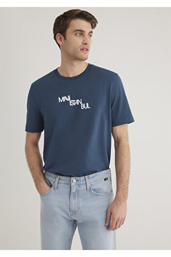Mavi Marineblaues T-Shirt mit Istanbul-Aufdruck, reguläre Passform 0612274 -80705