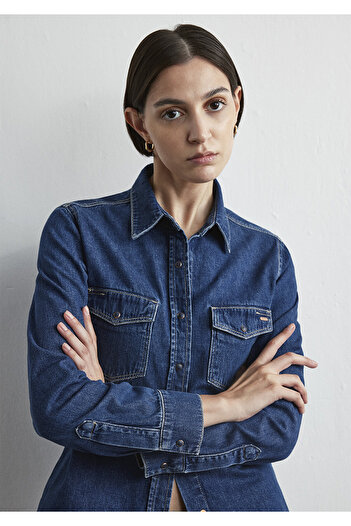 Mavi Πουκάμισο Levin Classic Denim Σκούρο Μπλε Τζιν - Κομμένο στο σώμα 1210477 -87814