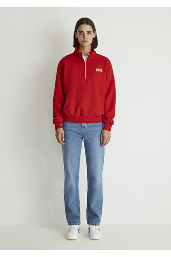 Mavi Logo Printed Semi-Zip Red Sweatshirt 1S10179-86417