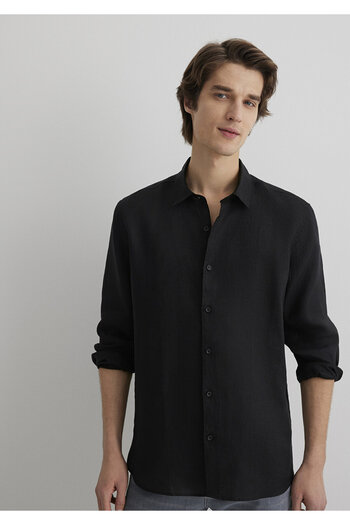 Mavi Black Linen Shirt Regular Fit / Normal Cut 0210492-900