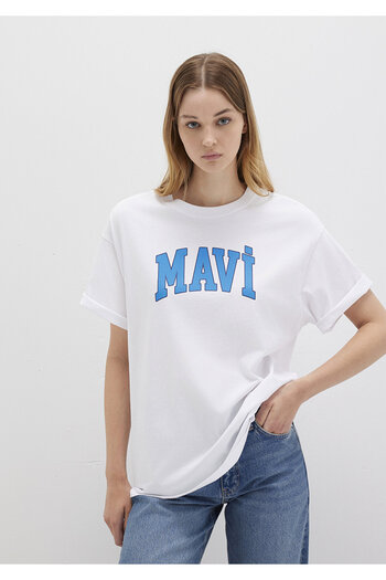 Mavi Λογότυπο Λευκό T-Shirt Oversize / Wide Cut 1600843-70000
