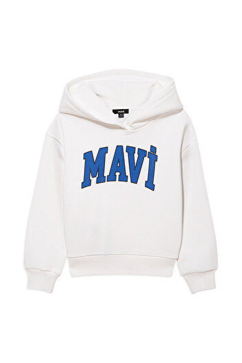 Mavi Weißes Kapuzen-Sweatshirt mit Logo-Print 6610110-70057