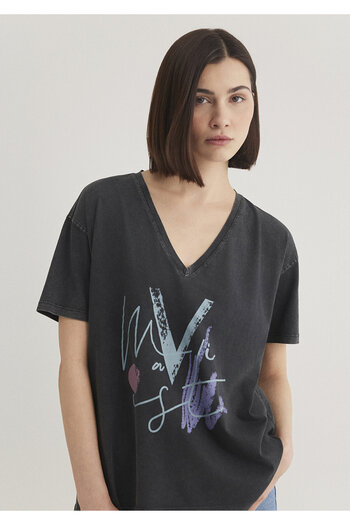 Mavi Bedrucktes graues Istanbul-T-Shirt mit normaler Passform und normalem Schnitt 1601176-900