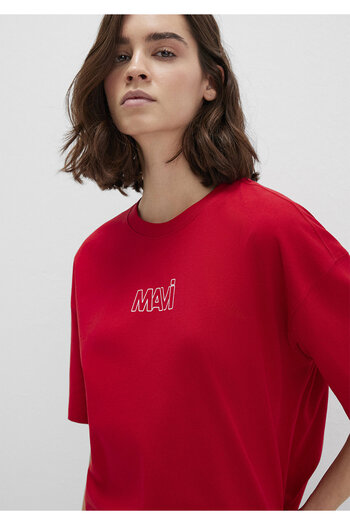 Mavi Rotes T-Shirt mit Logo-Print in Übergröße / Weit geschnitten 1611592 -82054