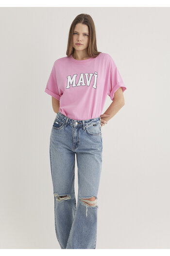 Mavi Różowa koszulka z nadrukiem z logo, oversize / szeroki krój 1600843-71032