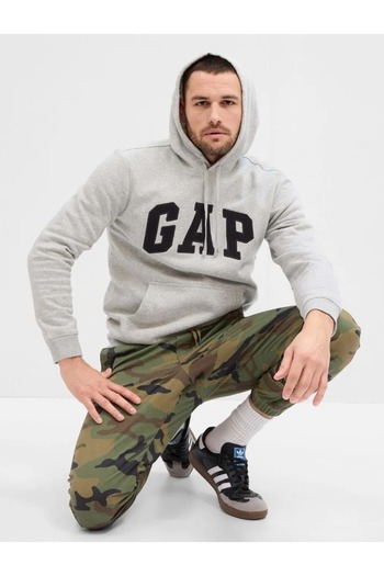 GAP V-Heritage Logo Po 850834 Чоловічий світшот з капюшоном СІРИЙ