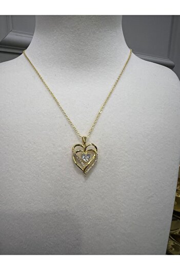 Store Zircon Stone Double Heart Steel Stainless Tarnish Free Necklace