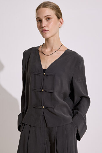 Manuka Modal Wide Sleeve Blouse Anthracite