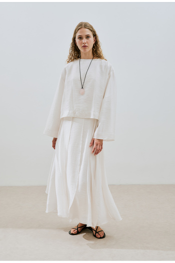 Manuka Wide Sleeve Draped Bluse Ecru