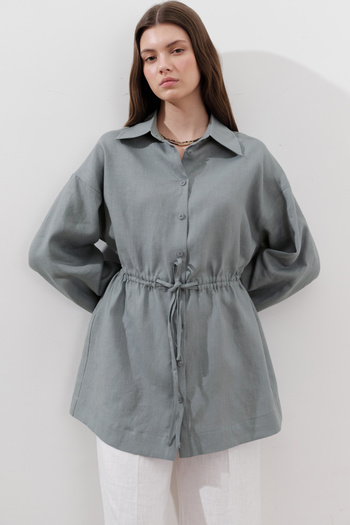 Manuka Linen Waist Tie Tunic Blue