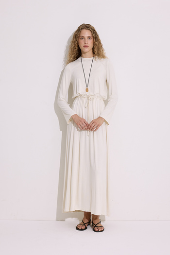 Manuka Drapey Long Sleeve Dress Pearl