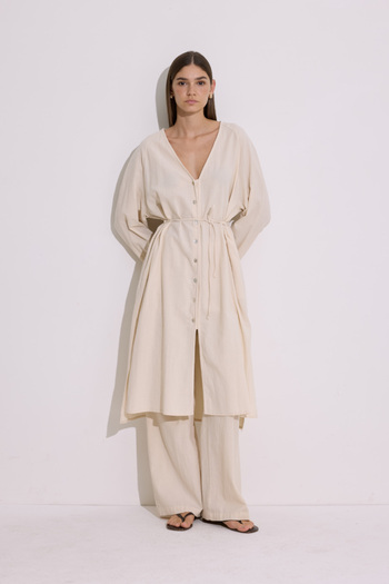 Manuka Textured Buttoned Long Tunic Natural