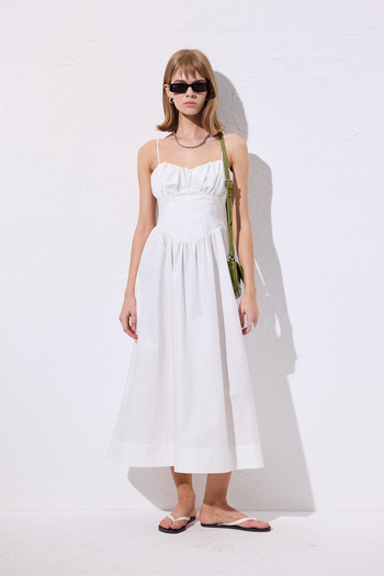 Manuka Tightened Corset Dress Ecru